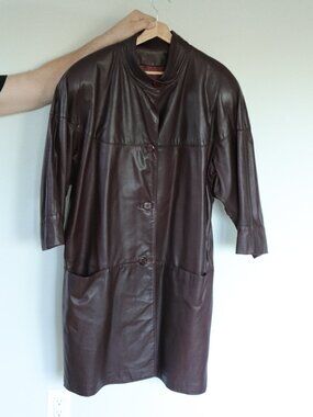 VTG 90s Créations de Cuir ANDRÉ Oxblood Leather Duster Coat — Made in Canada
